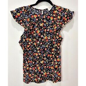 Sezane Floral Blouse - Black, Red, Yellow, Blue